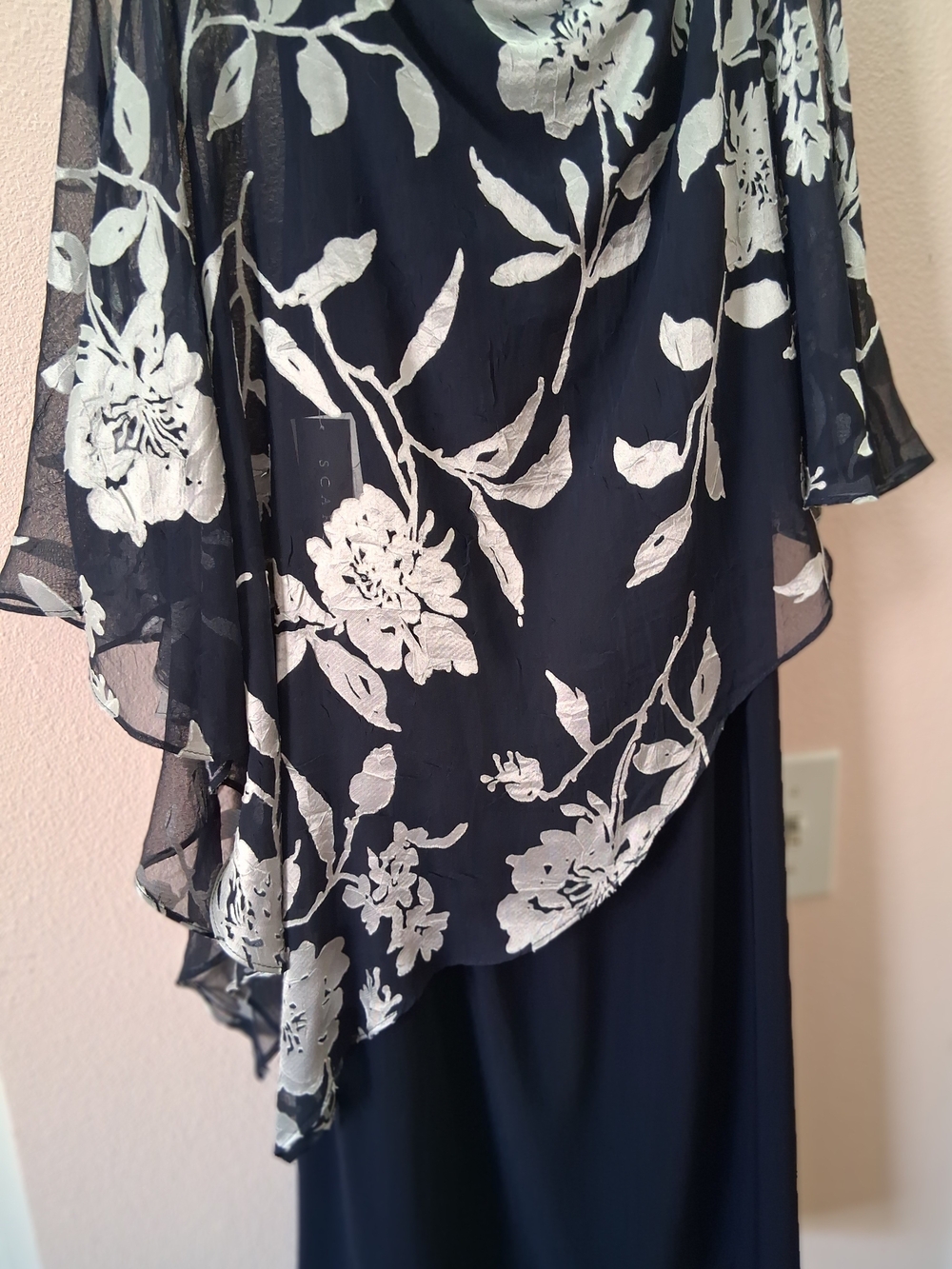 Scarlett Navy Maxi Dress with Silver Floral Overlay